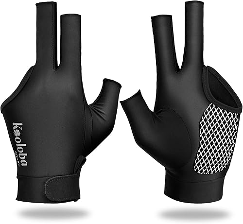 Miniatura 8 de Guante de piscina para mano izquierda, guante de billar de 3 dedos y billar para hombres y mujeres con velcro ajustable Azul,Negro