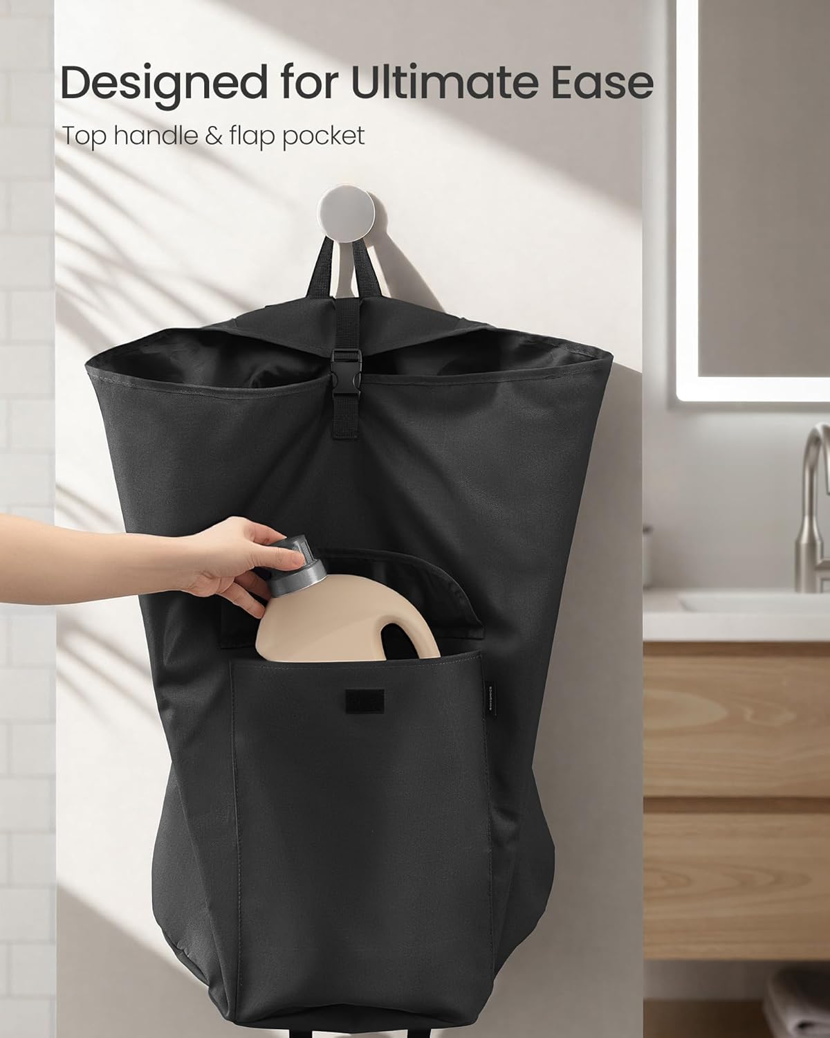 SONGMICS Laundry Bag, Laundry Backpack 31.7 Gallons (120 L), Heavy-Duty, Large with Extendable Top, Oxford Fabric, Wide Shoulder Straps and Flap Pocket, Ink Black ULCB101BH01