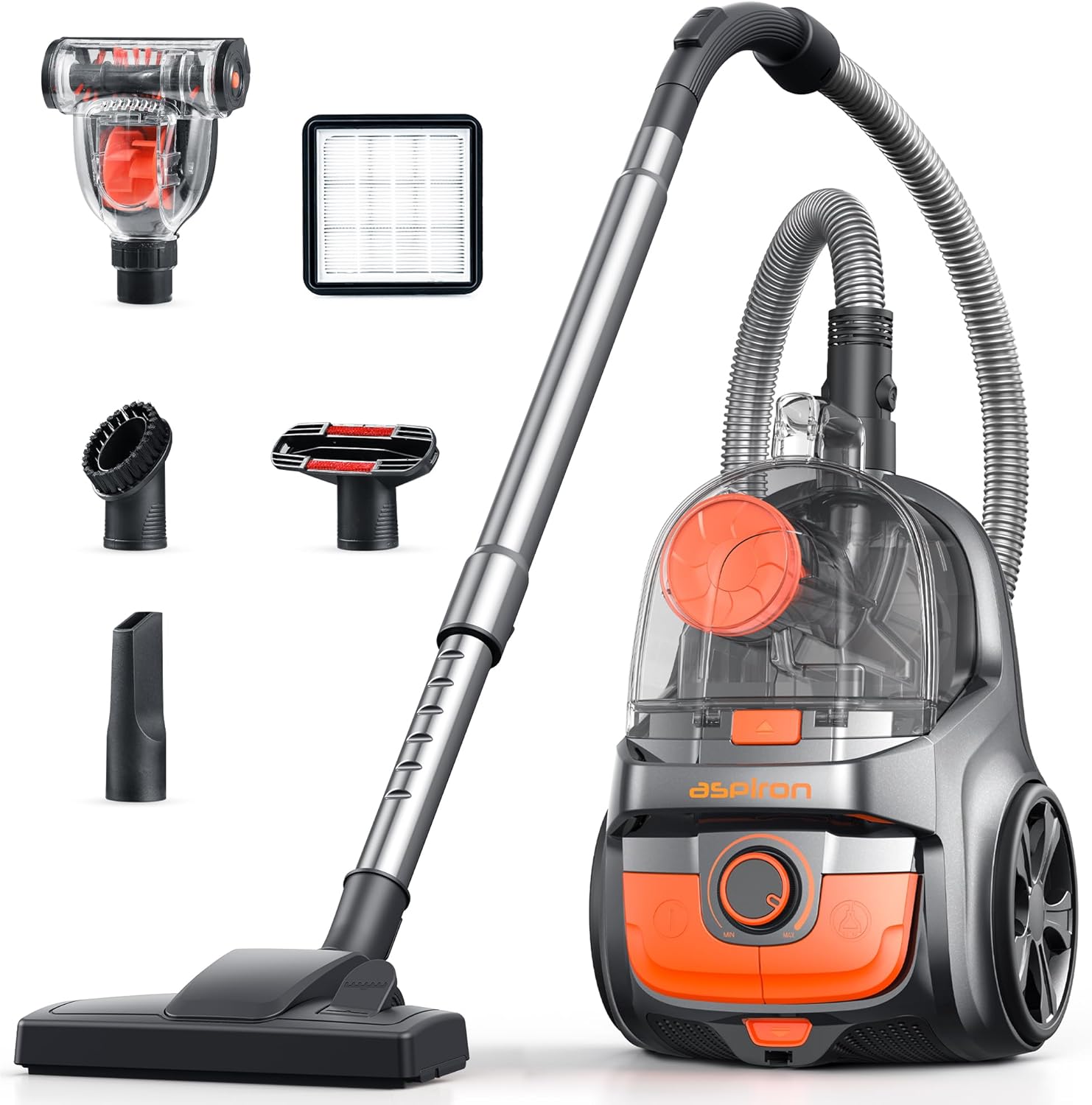 Aspiron Canister Vacuum Cleaner, 30Kpa Bagless Vacuum Cleaners, 3.7QT Large Dust Cup