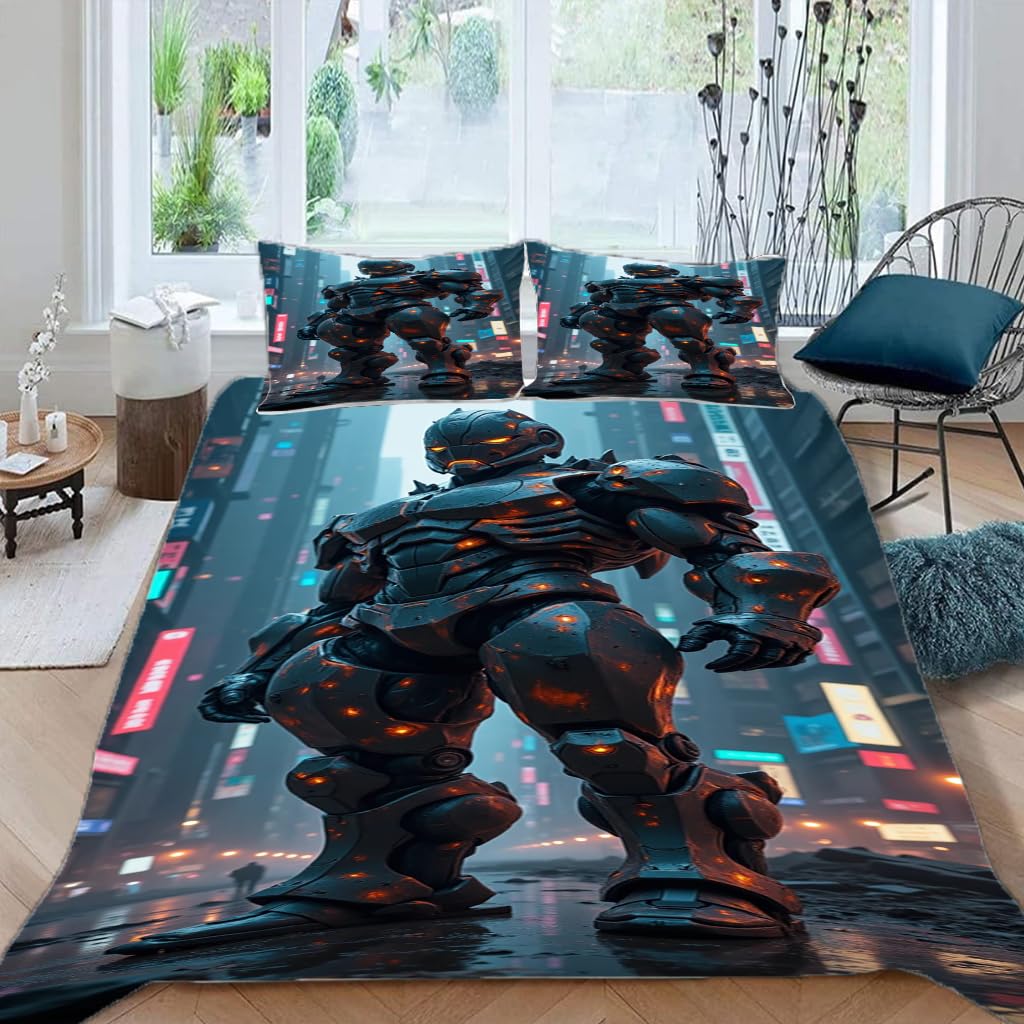 Zbeiba Double Duvet Cover Future transformer robot Pattern Soft Brushed Microfiber Duvet Bedding 3 Piece with 2 pillowcase（200x200+2 * 50x75,#8）