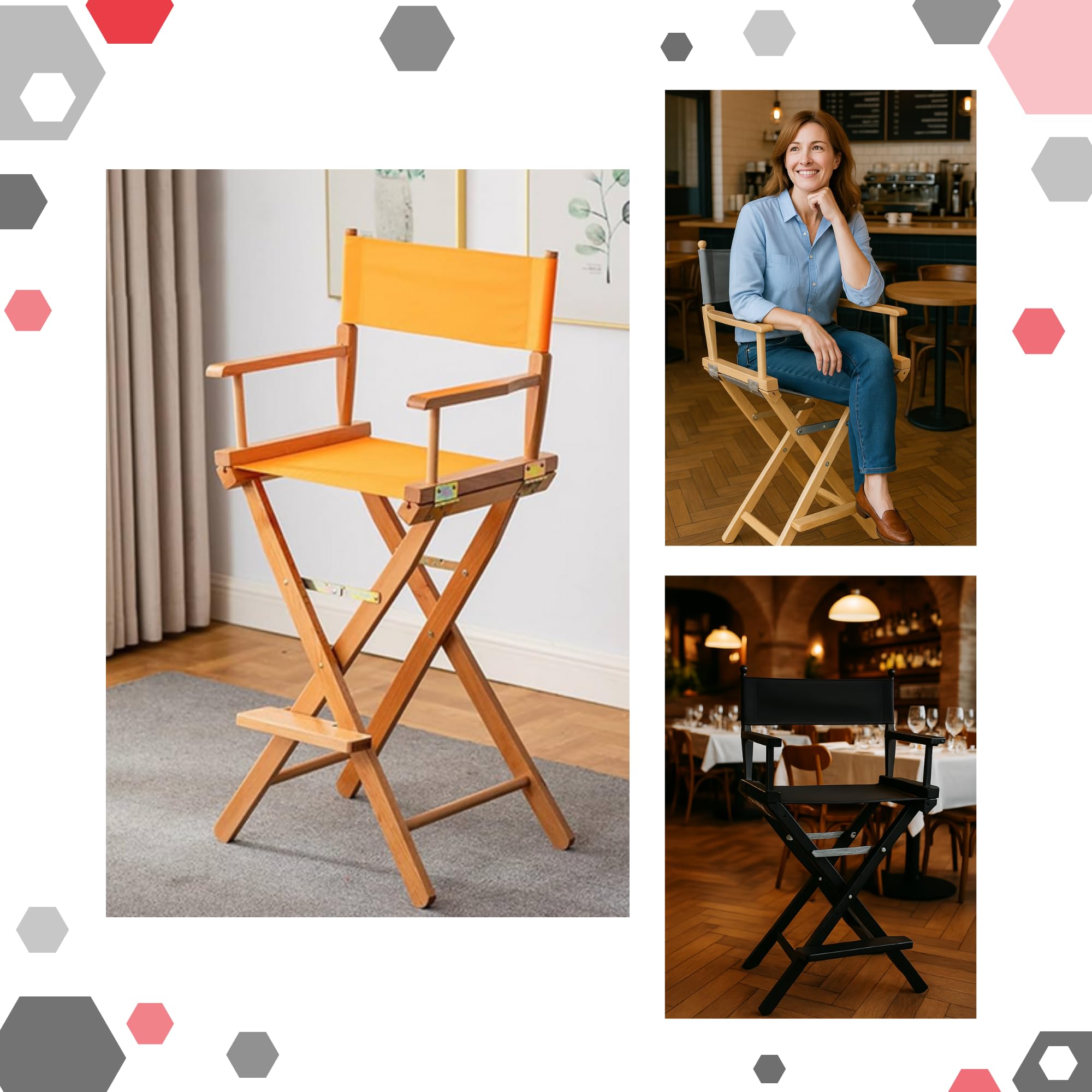 ZStyle Krzesło reżysera Składany stołek Lekki Przenośny Dyrektor Make-Up Hotel Restauracja Dom Weranda Bar Makijaż Drewno Buk Tkanina Wysoka Wizażystka (Białe płótno - Płótno ecru)