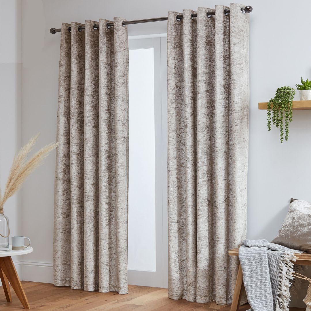 John Aird Cream Crushed Velvet Fully Lined Eyelet Curtains (, 46" Wide X 54" Drop)