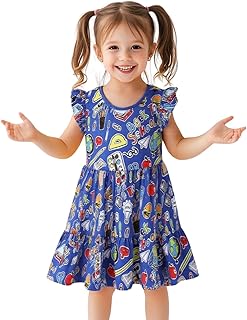 HILEELANG Little Girls Short Sleeve Dresses Easter Summer Cotton Casual Skater Swing Twirly Sundress - Buy now