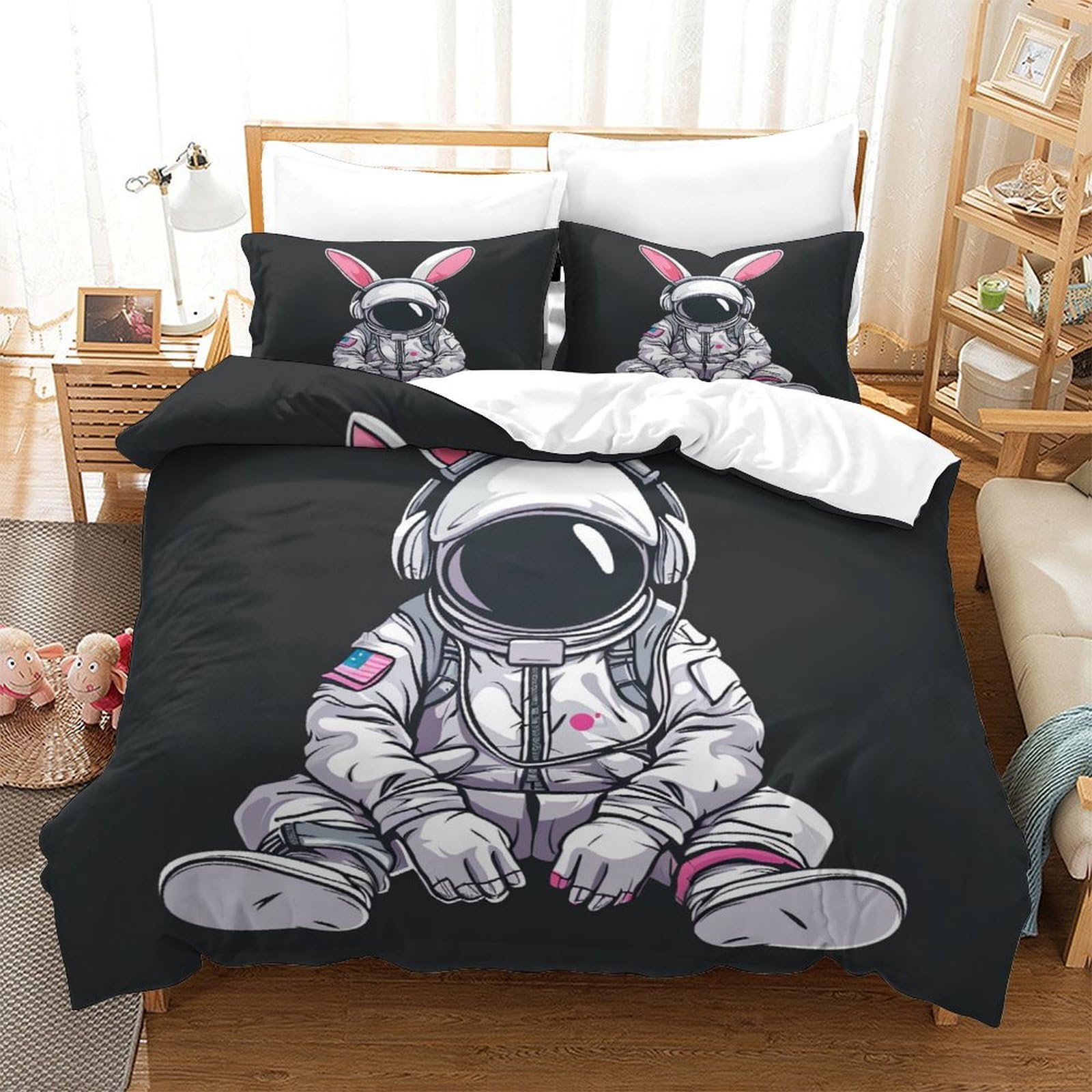 Stampato in 3D Coniglietto Copertina Stampata Microfibra Disegnata Set Di Biancheria Da Letto Morbido Easy Care Con 2 Federe,Double（200x200cm）, Per Ragazzi Adulti