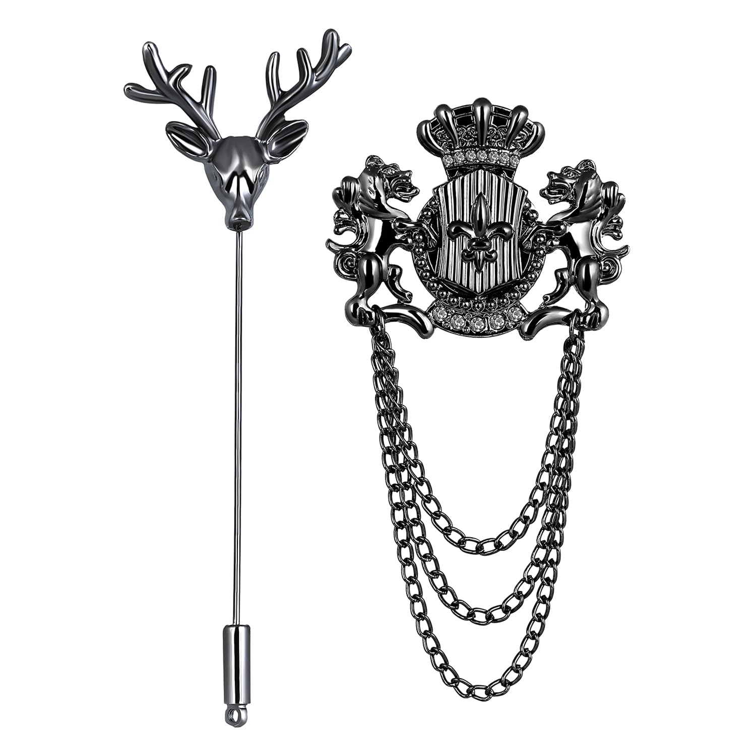 Combo of Deer-Face Shaped Lapel Pin and Layered Chain with Dual Unicorn-Shaped Brooch for Men (CO1105657B)-image-34