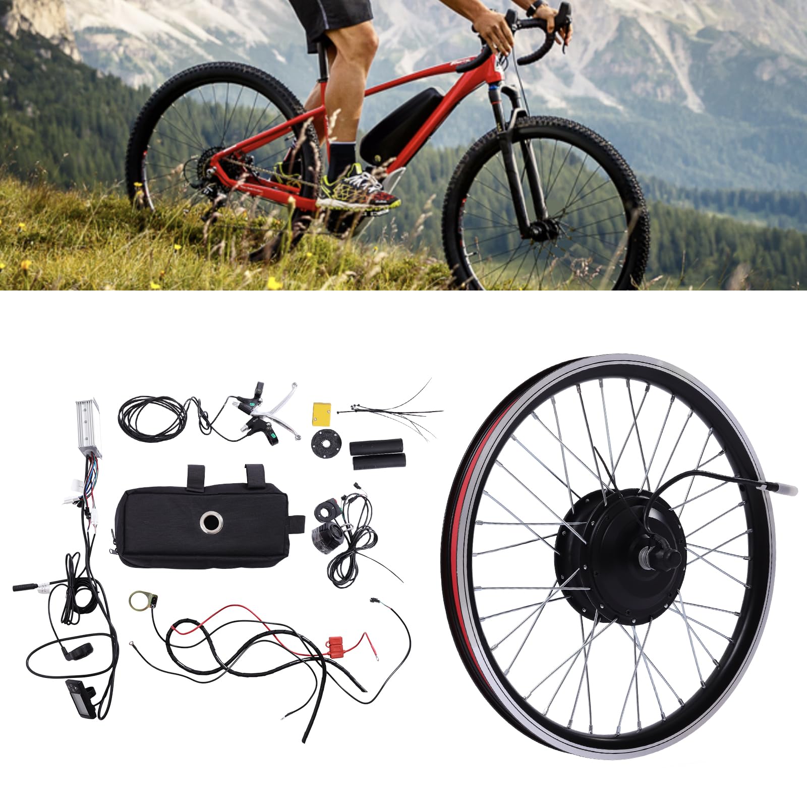 Zestaw do konwersji, zestaw do roweru elektrycznego z silnikiem w piaście 350 W (36 V), silnik rowerowy LCD o maksymalnej prędkości 28 km/h, pasuje do większości rowerów