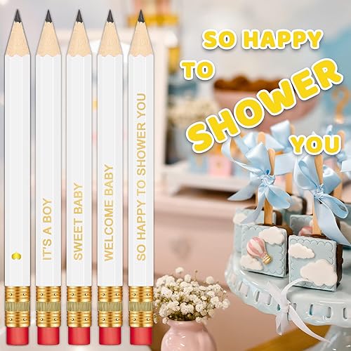 Miniatura 4 de Vusnud 50 piezas - Lápices de media punta afilados para baby shower con gomas, lápices preafilados para juegos de baby shower, 10 centímetros