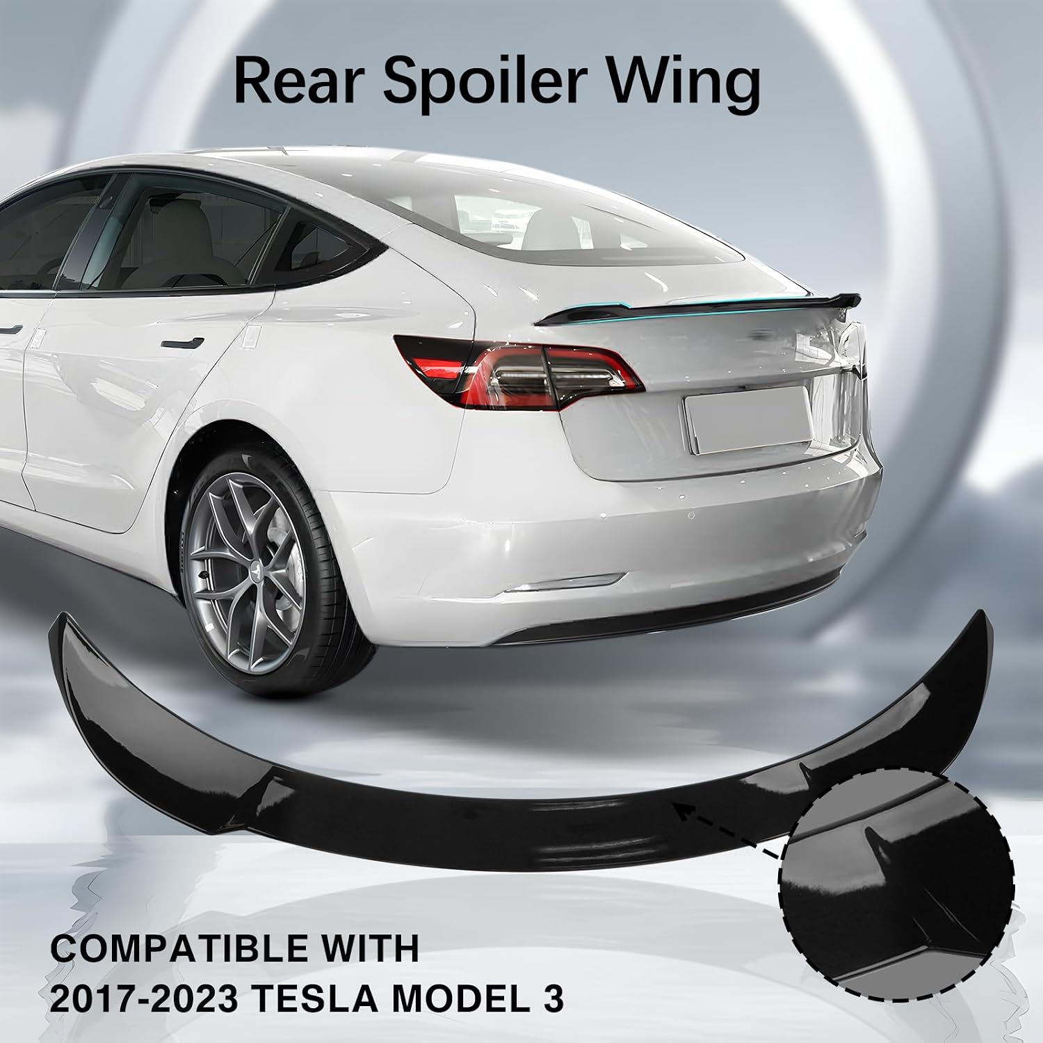 Model 3 Sport Rear Spoiler Wing - Glossy Black Compatible with 2017-2023 Tesla Model 3 Rear Lip Wing Spoiler