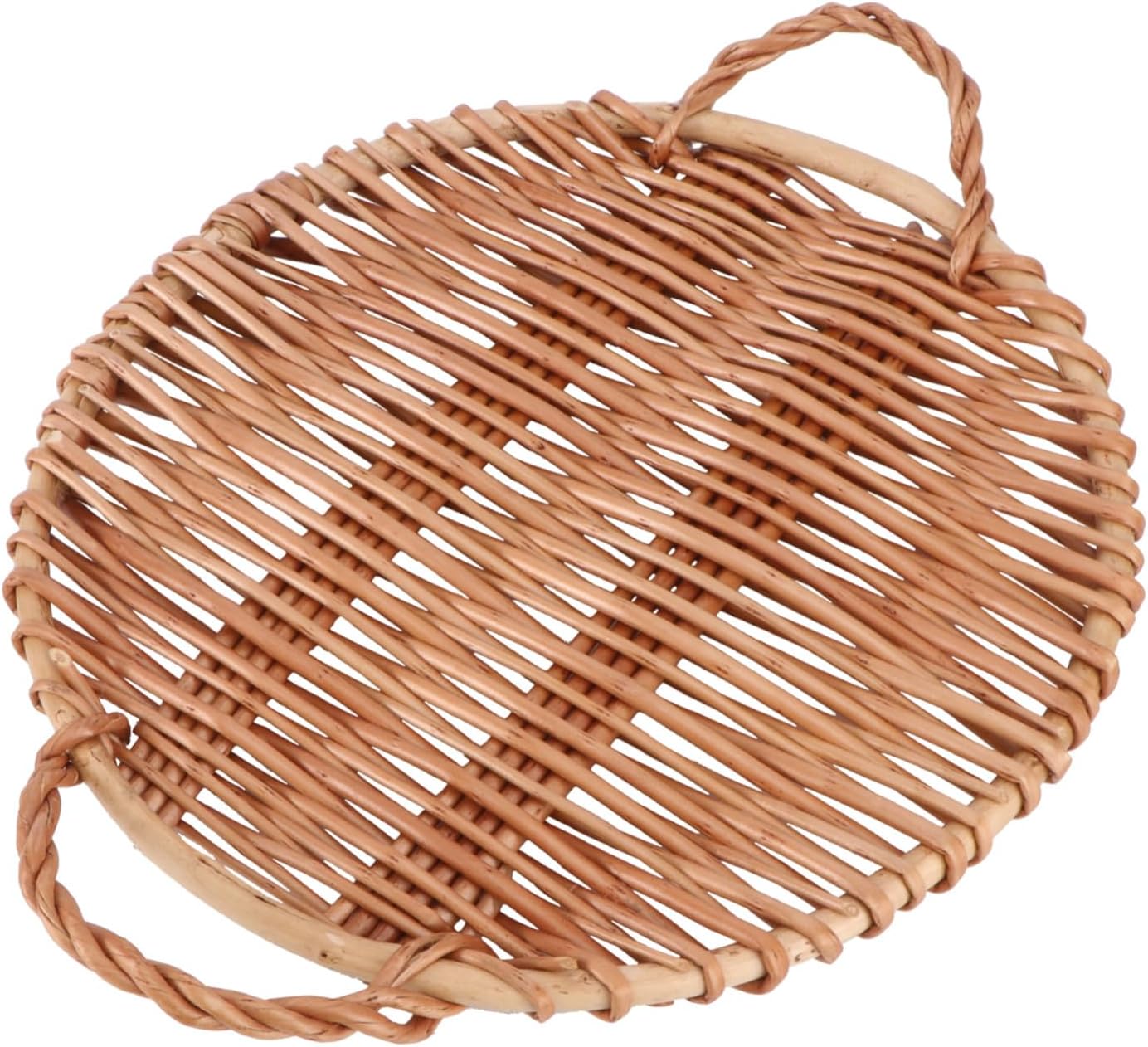 Handmade Willow Weaving Round Storage Tray Flat Woven Basket for Snacks Fruits and Desserts Sturdy Household Serving Plate with Glossy Finish for Parties and Home Decor