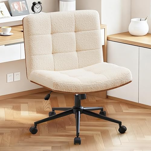 Furnimart FSC - Silla de escritorio ancha de madera, giratoria de 360 con ruedas, cómoda silla de oficina con patas cruzadas, silla enrollable sin