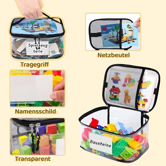 Pack of 6 Toy Storage Bags with Zip Bath Toy Storage Transparent PVC Bag for Lego Building Blocks Waterproof Toy Organiser for Children on the Go and Home