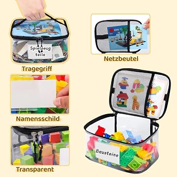 Pack of 6 Toy Storage Bags with Zip Bath Toy Storage Transparent PVC Bag for Lego Building Blocks Waterproof Toy Organiser for Children on the Go and Home