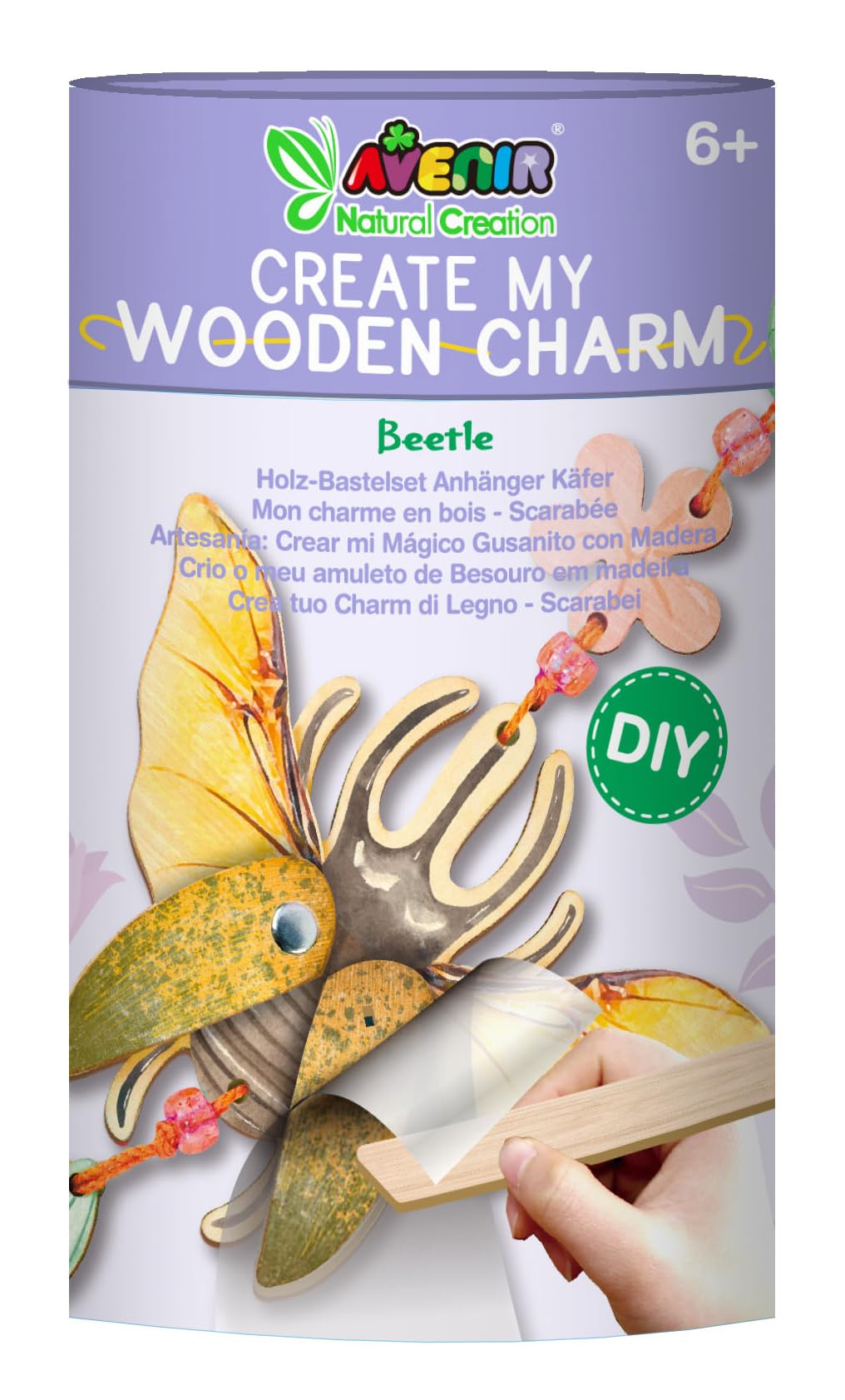 Avenir Natural Creation DIY Wooden Beetle Charm Kit, 22 cm Decorative Bag Accessory, Fun DIY Creative Activity. Ages 6+