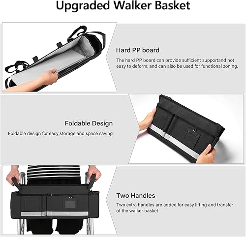 Miniatura 5 de Cesta de andador con soporte para tazas, accesorios para andadores de personas mayores (negro)