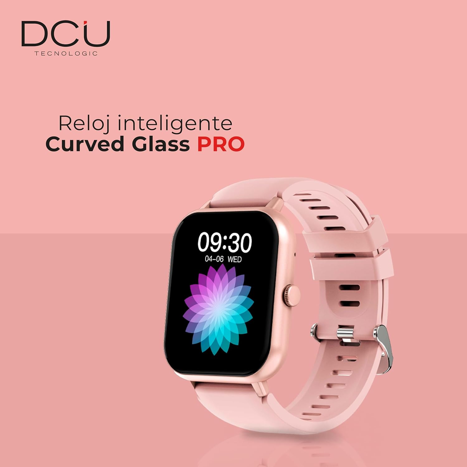 DCU TECNOLOGIC Smartwatch with Curved Glass PRO - Adjustable 1.83" HD Touchscreen - IP67 Waterproof - 123 Sport Modes - Pink, Pink, One Size, Casual