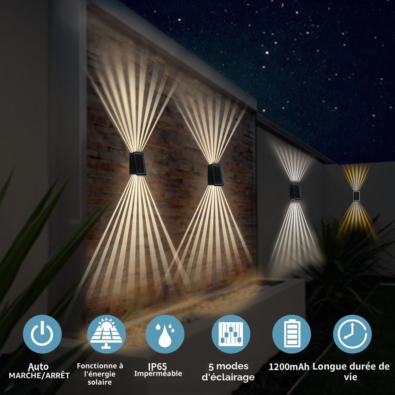 Applique Murale Exterieure Sans Fil Lampe Solaire,CCT Lampe Solaire Exterieur Jardin Up Down Réglable,IP65 Étanche Lumière Exterieur pour Clôture,Cour,Patio-4PCS