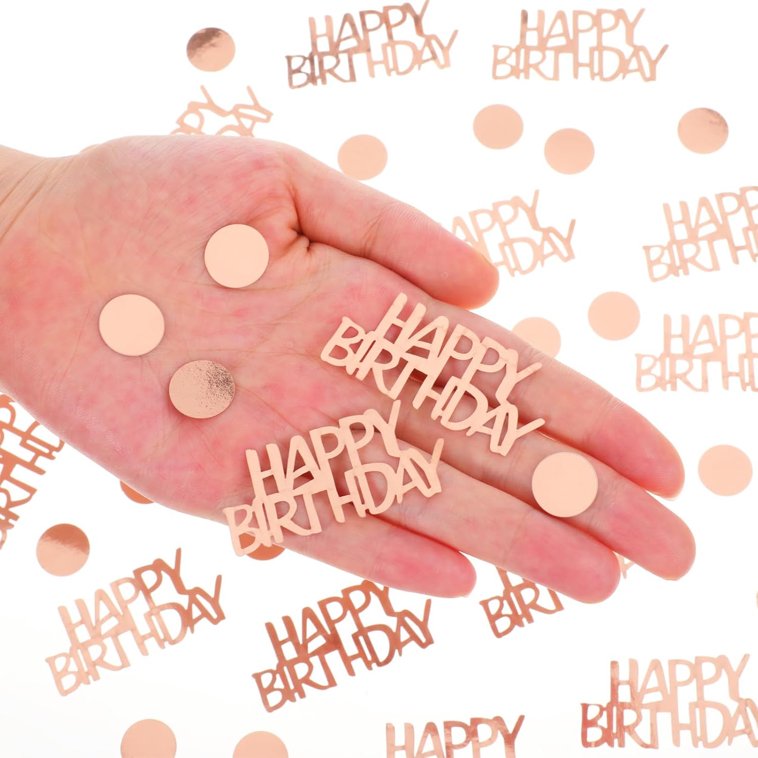 300PCS Rose Gold Happy Birthday Confetti for Table, Birthday Table Confetti