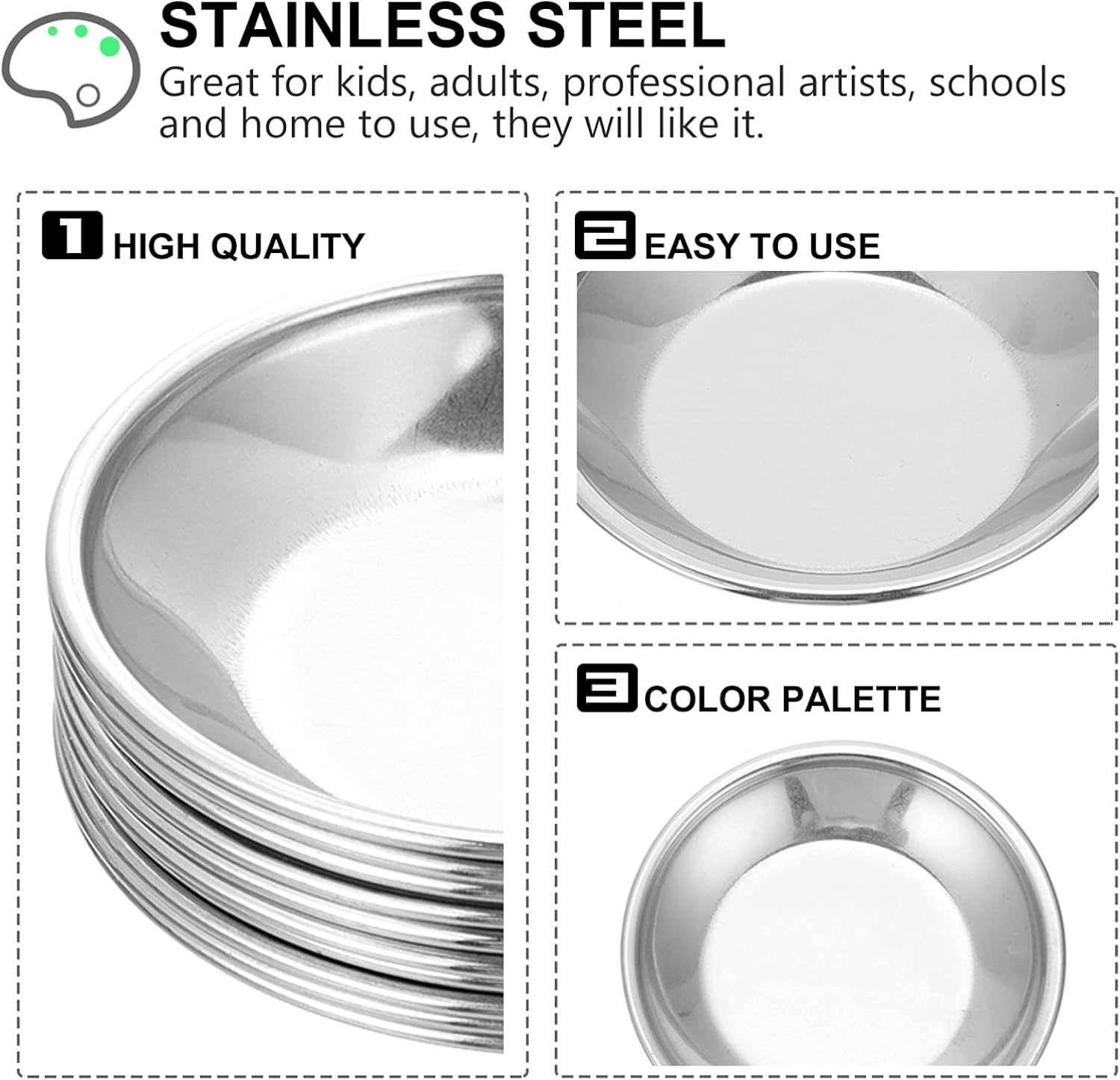 10Pcs Stainless Steel Paint Mixing Trays for Boy Girl Adults Art School