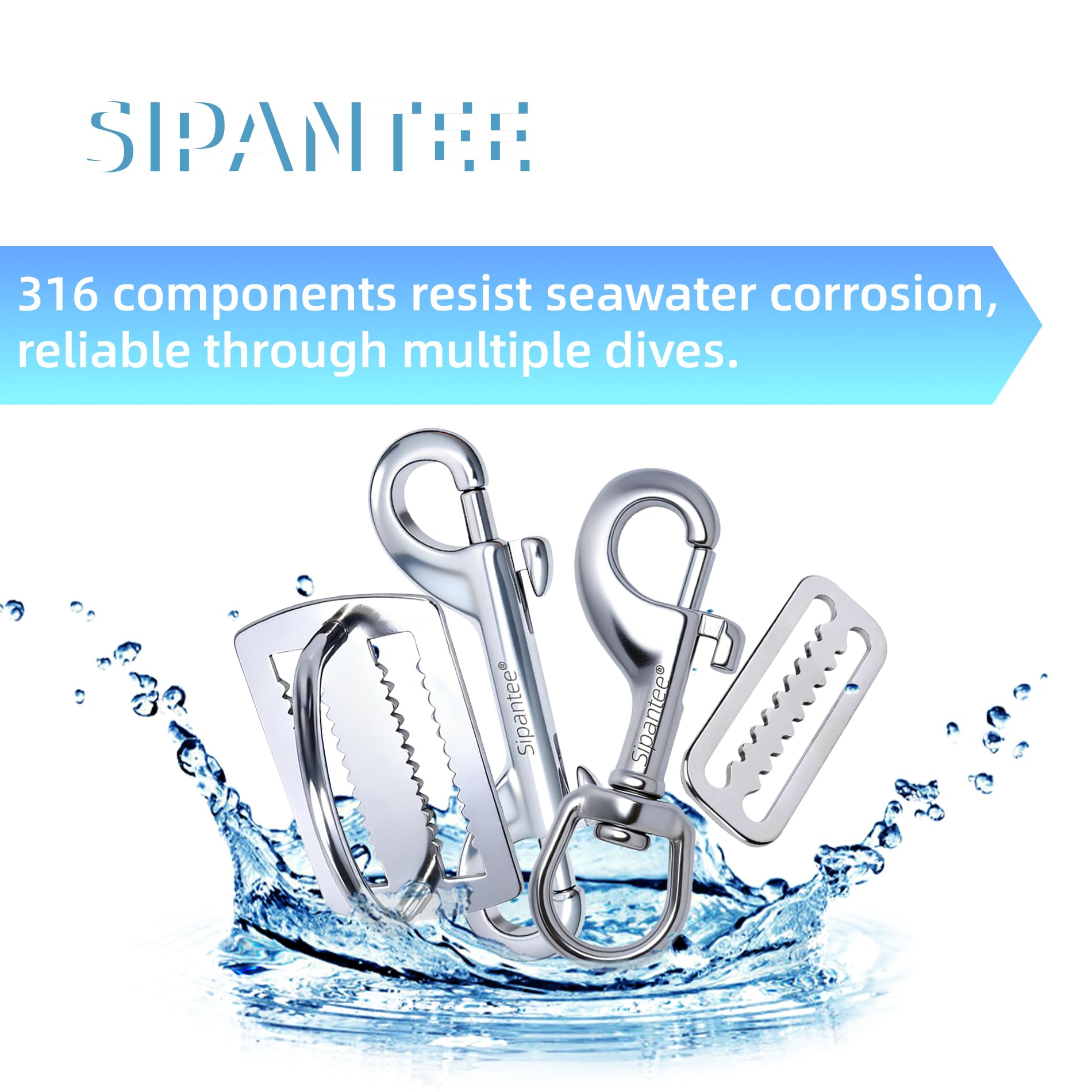 6 sztuk Scuba uchwyt do paska obciążeniowego D-ring 316 ze stali nierdzewnej Scuba Weight Keepers 5,1 cm Diving, do taśm przesuwnych, z zębami, do standardowych 5 cm D-ring