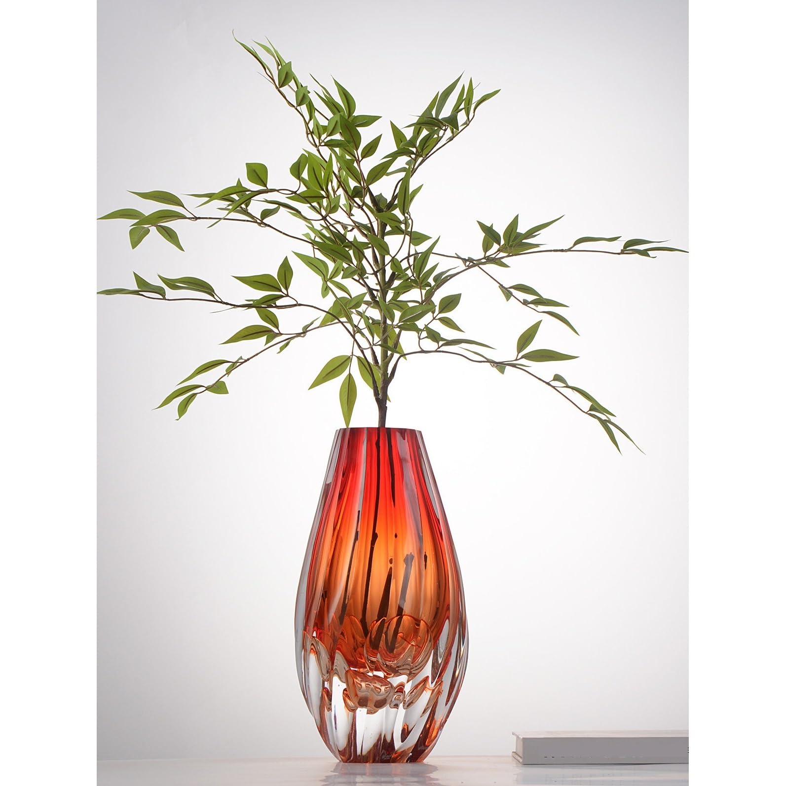 vasi per Arredamento Vasi in Vetro soffiato a Mano sfumato Rosso-Arancio Alti 32,5 cm