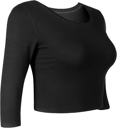 Miniatura 3 de Women Slim Fit Basic Round Neck 34 Sleeve Casual Y2K Cute Yoga Crop Top Workout Shirts