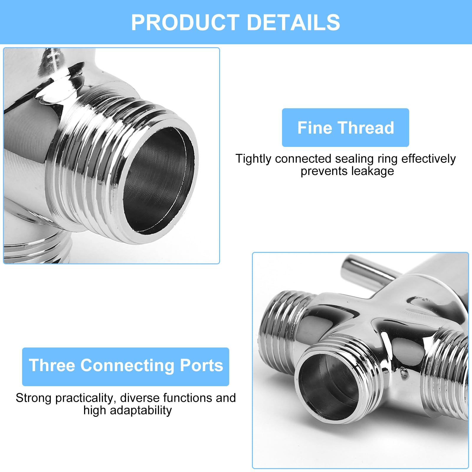 3-drożny zawór przełączający do prysznica G1/2 T-Adapter z masywnego mosiądzu, chromowany, z ceramiczną uszczelką, bez wycieku, uniwersalny, kompatybilny z taśmą uszczelniającą, rozdzielacz wody do
