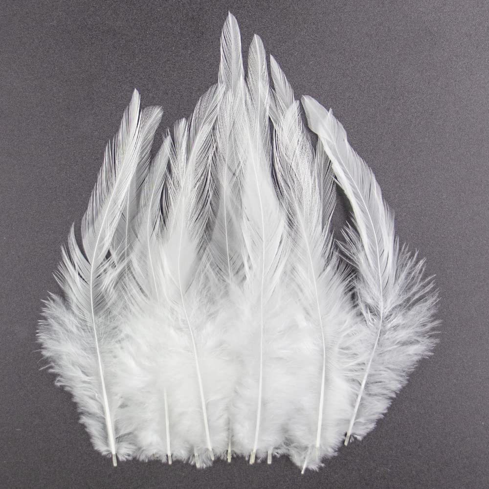 200pcs 4-6 Inches Saddle Hackle White Rooster Feather for Crafts Natural Pheasant Neck Feathers DIY Pendant Earrings Dream Catcher
