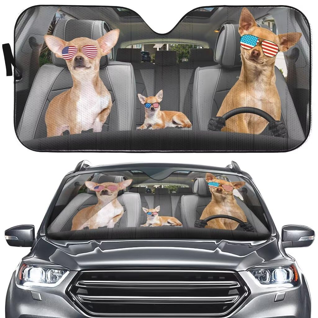 Personalized Car Windshield Sunshade Car Windshield Sun Shade,Dog Driving Design Window Sunshades,Blocks Sun Visor Protector Foldable Sun Shield Keep Vehicle Cool (57x27.5 Inches)