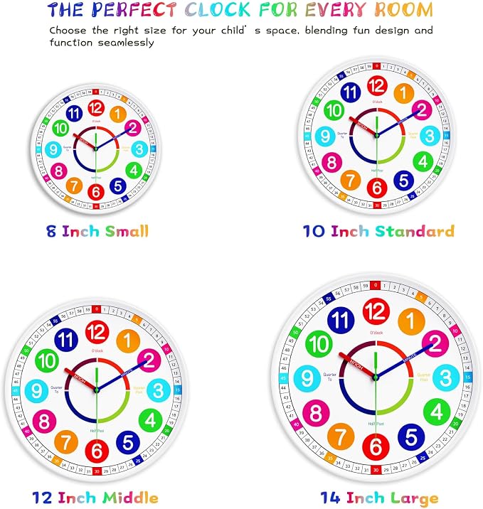 Reloj de Pared para Niños - Silencioso, Funciona con Batería, 10 Pulgadas miniatura 7