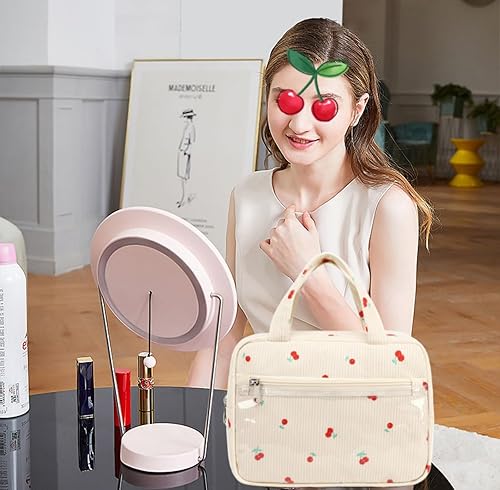 Miniatura 3 de CAMTOP Bolsa de maquillaje para mujeres y niñas, bolsa de cosméticos de pana para viaje, bolsa con cremallera, Cereza, Bolsas de cosméticos de pana