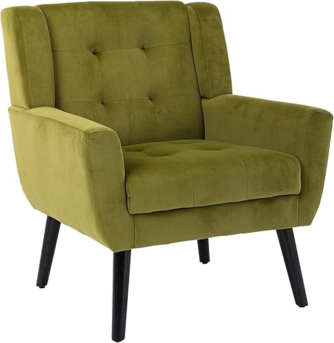 Miniatura 33 de Dolonm Midcentury - Silla decorativa moderna con brazos, silla auxiliar de lectura de tela tapizada con respaldo copetudo, silla decorativa con Gris