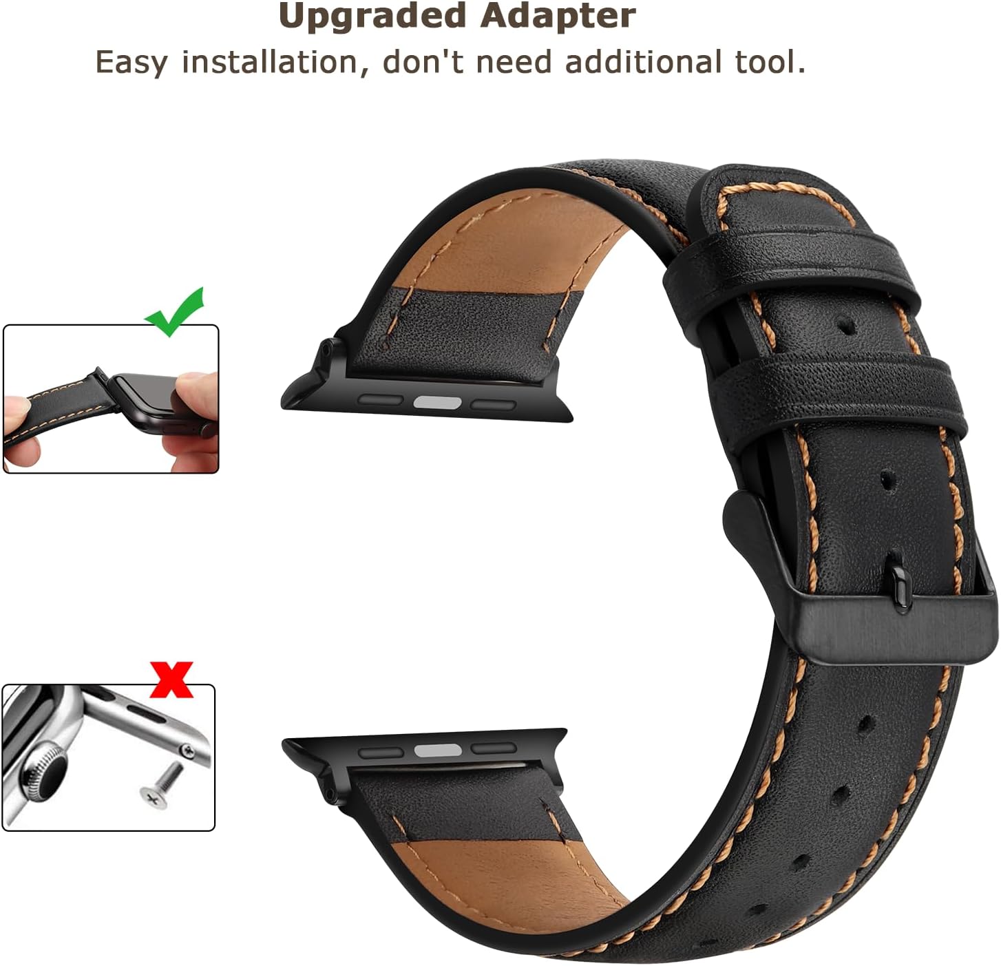 Tasikar Bands Compatible with Apple Watch Band 49mm 46mm 45mm 44mm 42mm Genuine Leather Replacement Straps Compatible with Apple Watch Ultra 3 2 1 SE Series 11 10 9 8 7 6 5 4 3, Black - Image 4
