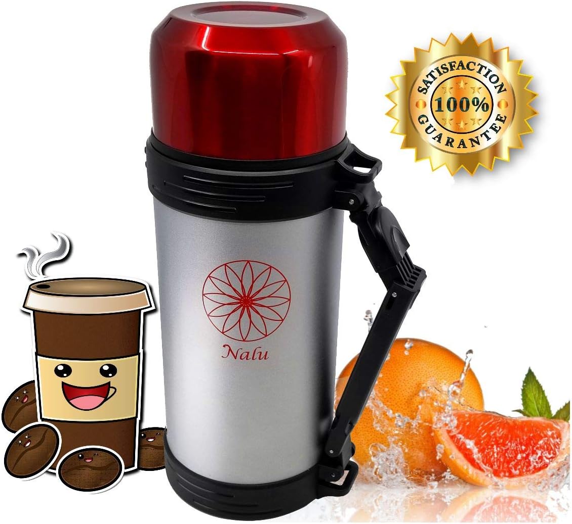 NALU Therm | 36 Hour Hot + 72 Hour Cold | Large Stainless Steel Travel Thermos Bottle for Coffee, Tea, Water | Double Wall Vacuum Insulated | 48 ounce