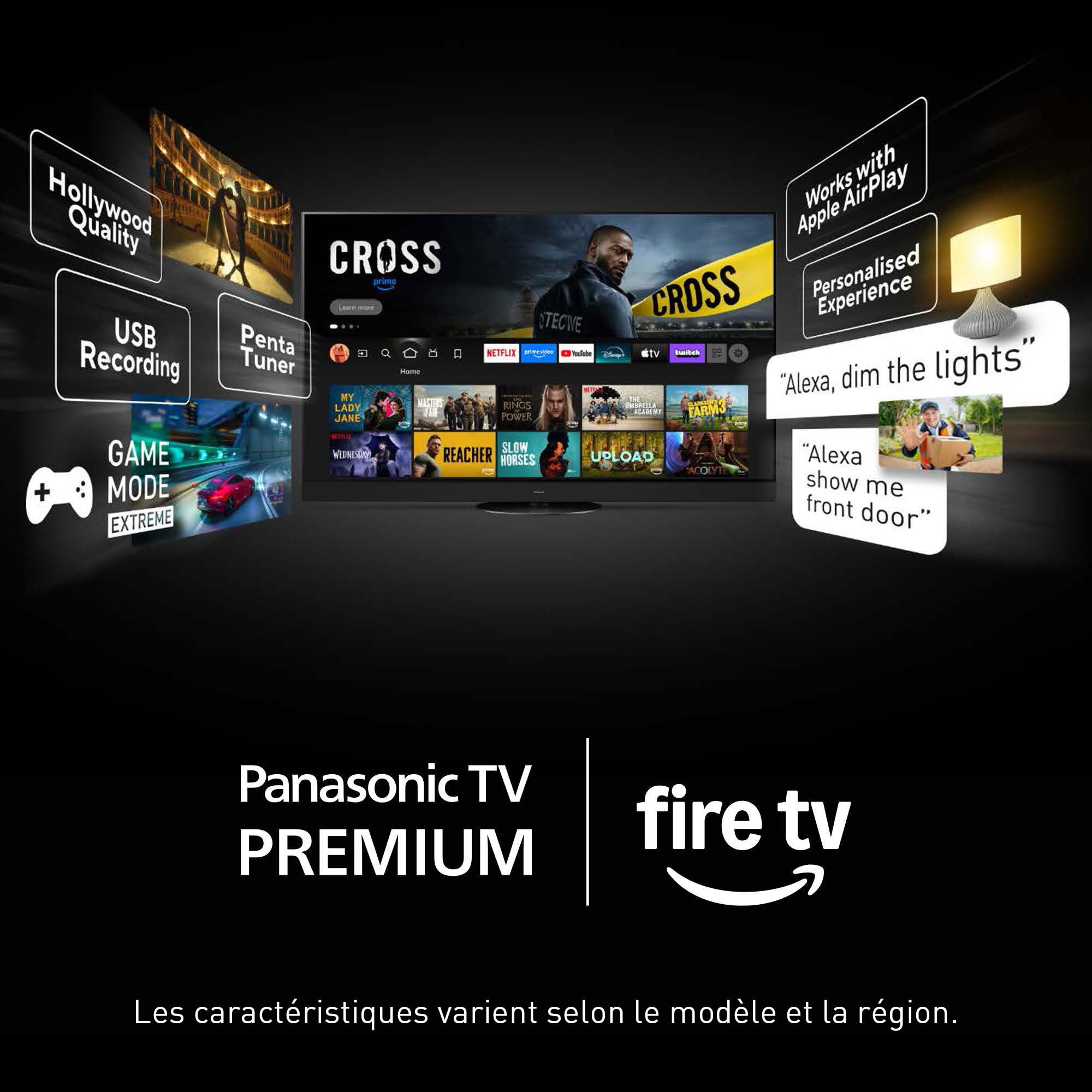 Panasonic Premium TV-55Z80BEZ, Série Z80B, 55 Pouces, 4K Ultra HD OLED Smart TV, 2025, Fire TV, Dolby Vision & Atmos, Mode Game Extreme, Support Alexa & Apple, Bluetooth, Noir