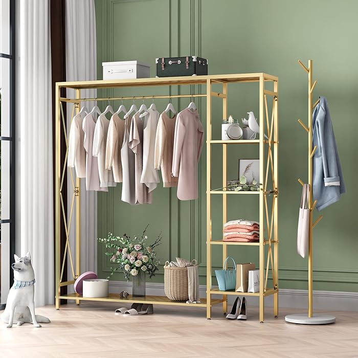 Buy TIEOU Gold Clothing Rack with Shelves, Standing Garment Rack