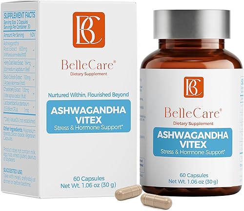 BELLECARE Ashwagandha 600mg with Probiotic & Vitex | Cortisol Reducer, Hormone Balance for Women, Menopause Supplement for Stress, Hot Flashes, Night Sweats, Mood & Sleep Support,60 Count
