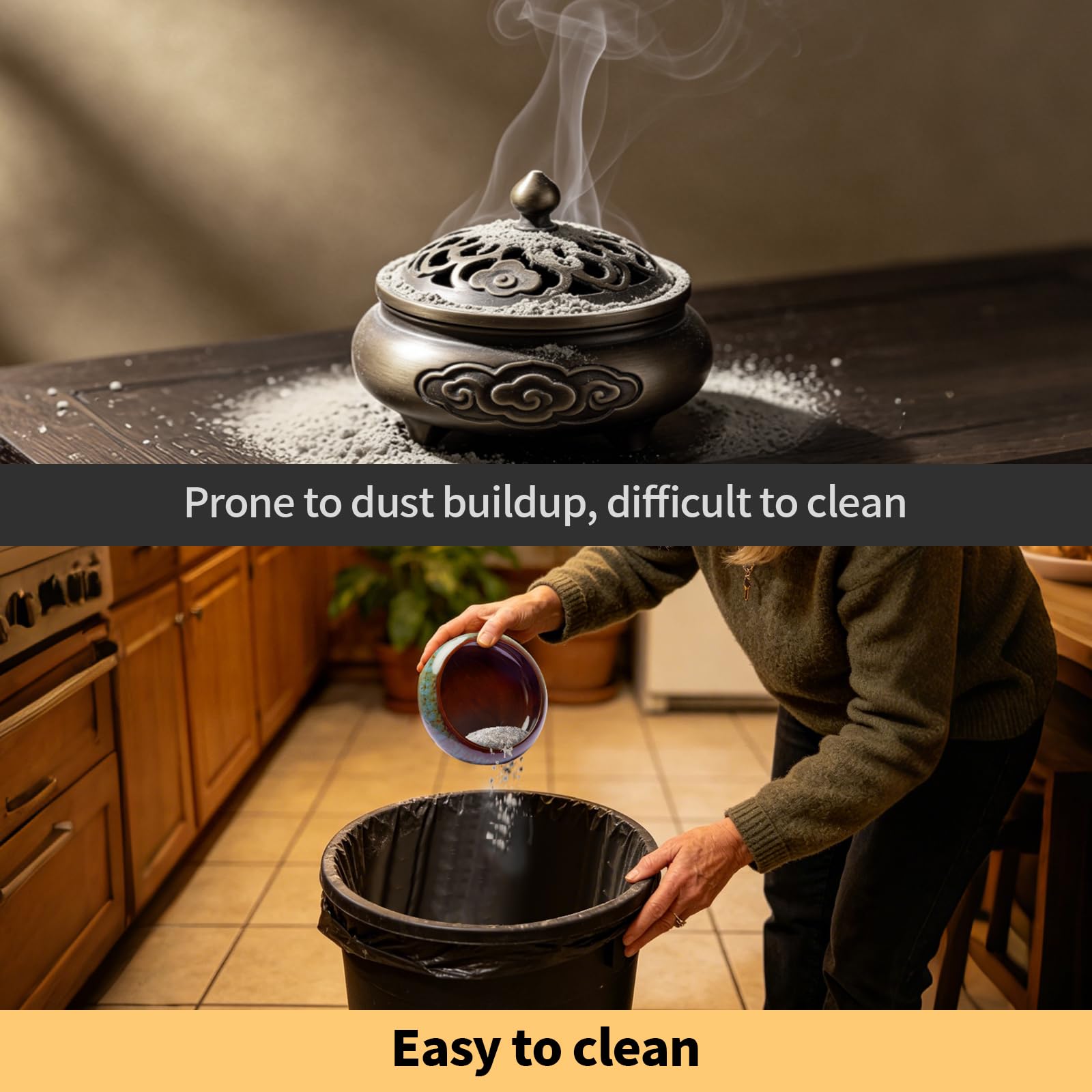 Lermende Bruciatore Incenso in Ceramica: Porta incenso con design loto rimovibile con Bruciatore per Incenso con Pietre dei Chakra e Coperchio in Metallo, Bruciatore per Incenso per La Meditazione.