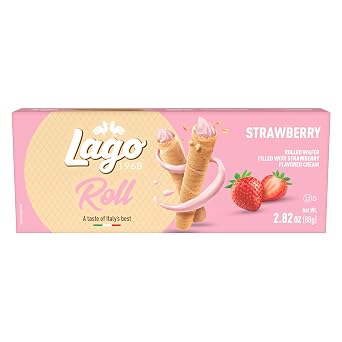 Gastone Lago Strawberry Wafer Rolls, 2.82 oz - Crispy Rolled Wafers with Smooth Strawberry Cream Filling, Light & Crunchy Snack