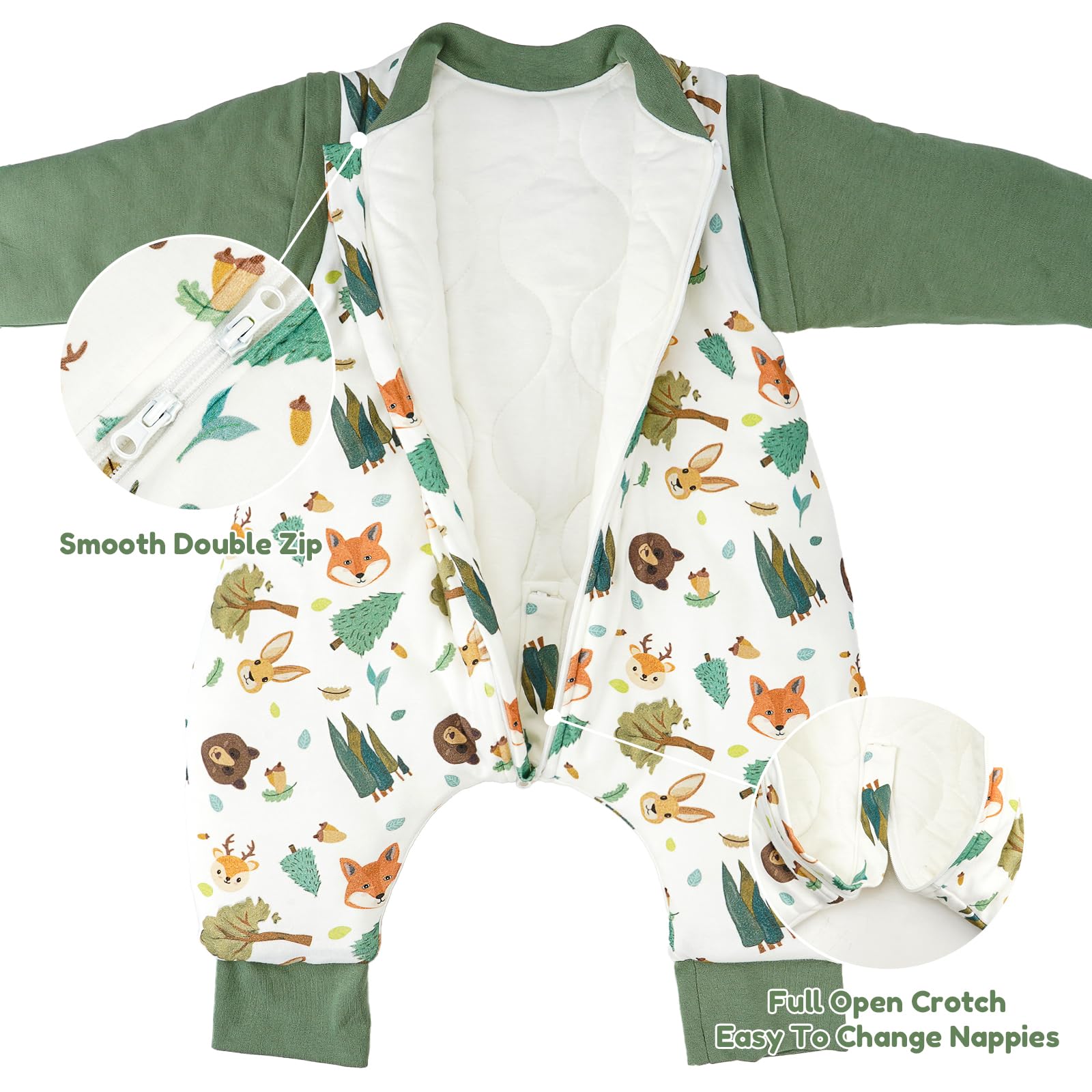 WYTbaby Sacco Nanna con Piedini 3.5 Tog per Bambini, Sacco Nanna Inverno Addensato con Maniche Rimovibili in Cotone, Sacco a Pelo per Neonati e Bambini Piccoli, Ragazzi e Ragazze