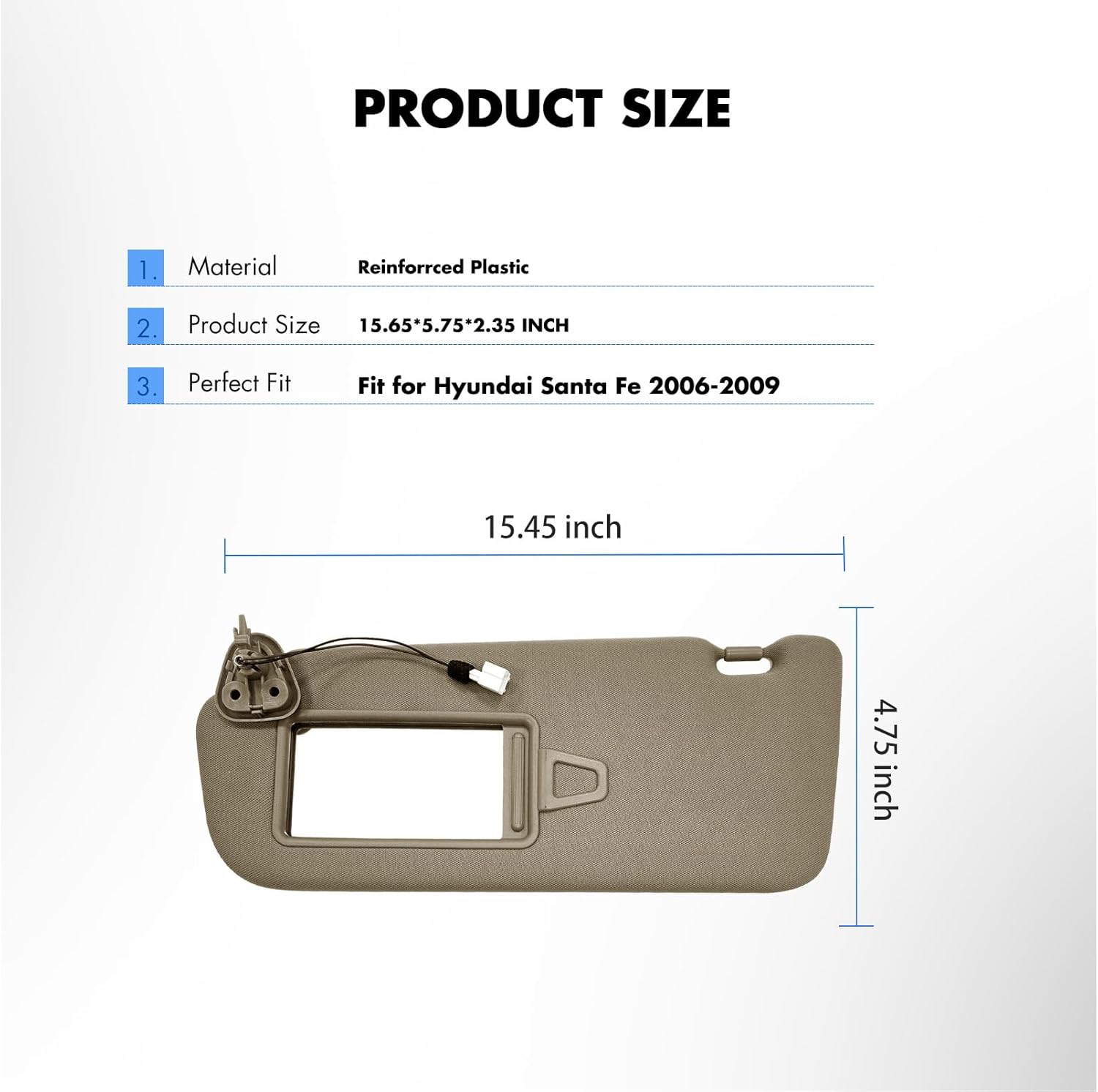 Sun Visor Fit for Hyundai Santa Fe 2006-2012 Sunshade Replacement 852100W110J4 with Light (Left Dirver Side(Beige))