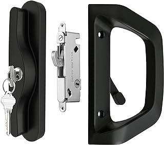 Sliding Door Lock and Handle Set with Key for Sliding Glass Door Lock, Fits Door Thickness 1-1/2" to 1-3/4", 3-15/16” Screw Hole Spacing, Reversible Design(Non-Handed) Black