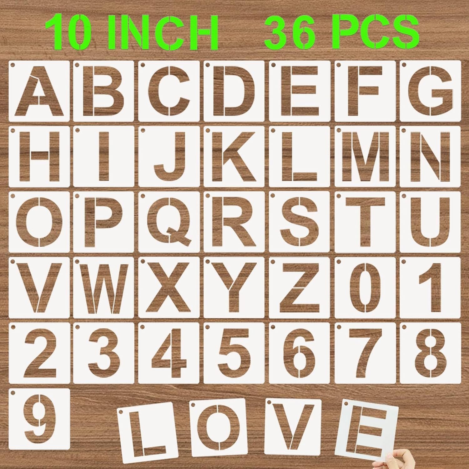 Devasya Crafts Alphabet Letter Stencils 10 Inch, 36 Pcs Reusable Plastic Letter Numbers Templates, Art Craft Stencil for Painting on Wood, Wall, Glass, Fabric, Rock, Signage-image-39