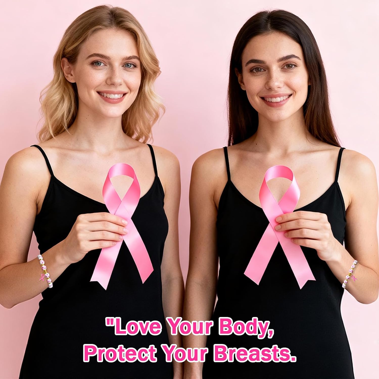 Breast Cancer Bracelets Beads Pink Ribbon Charm Flower Beaded Wrist Bracelet for Women Breast Cancer Awareness Accessories Encouragement Care Gift - Image 3