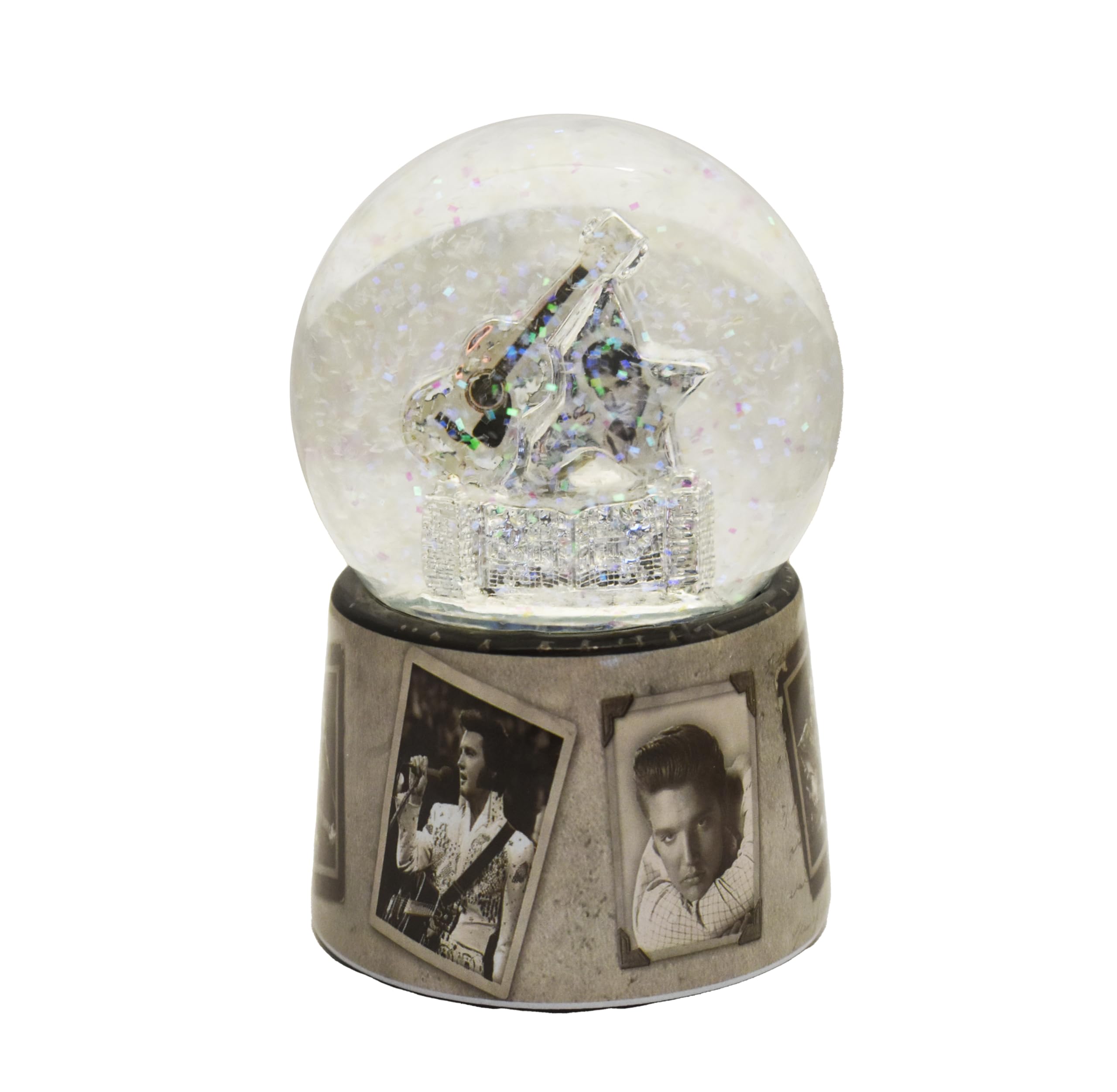 Elvis Presley Snowglove with Photo Frames of Elvis on Base and Signature Guitar with Star Icon Inside - Mid-South Products