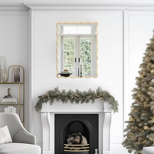 Miniatura 7 de Espejo ondulado dorado con marco de madera, espejo rectangular pequeño bohemio de 18 x 24 pulgadas para decoración de pared de guardería, tocador de