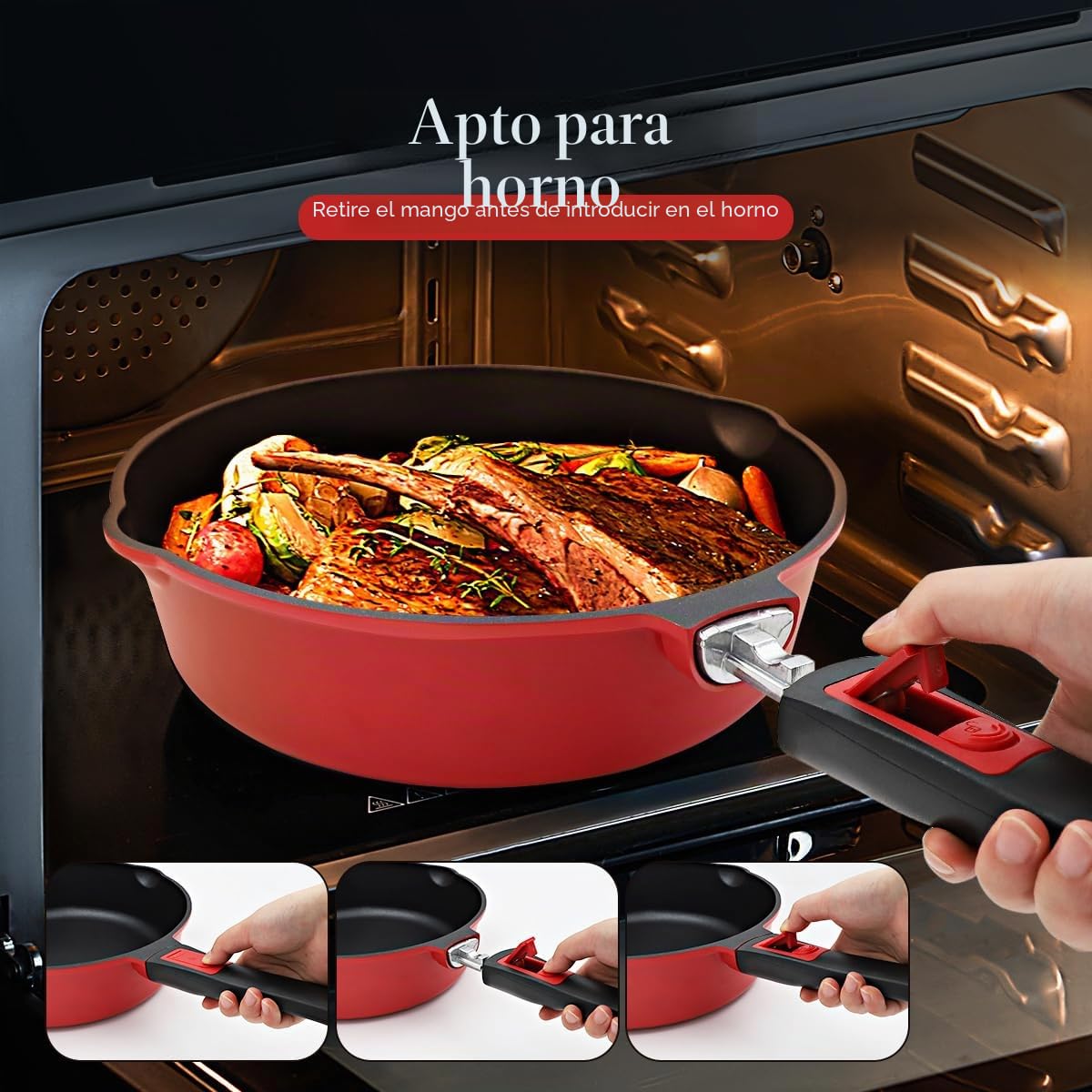 Sartén 24cm con Tapa, Sartén Antiadherente de Aluminio- Rojo