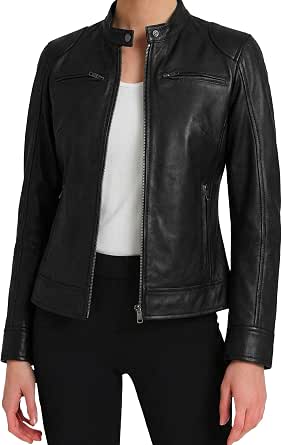 Premium Real Lambskin Leather Jacket Women, Cafe Racer Style