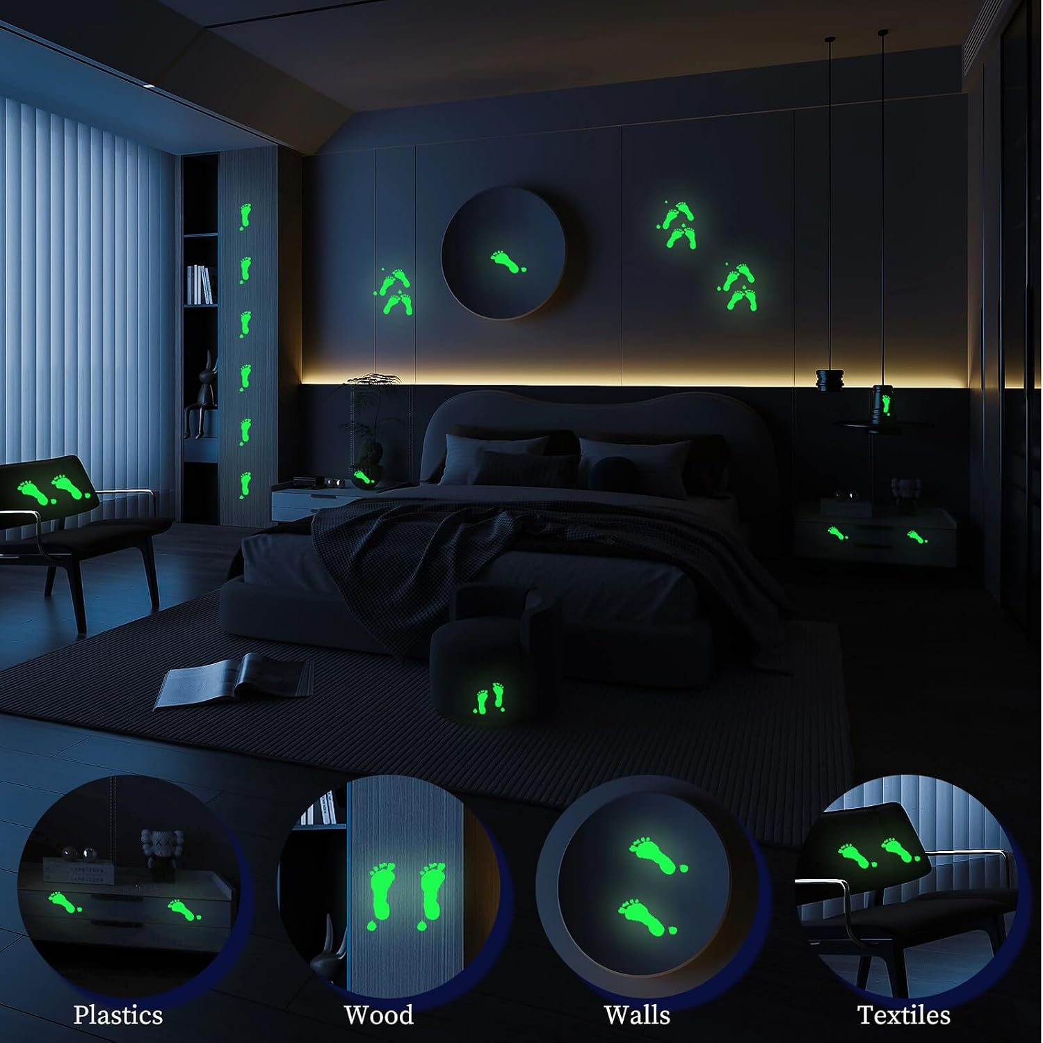 Operitacx Halloween Glowing Stickers Luminous Handprint and Footprint Wall Decal Self-Adhesive Fluorescent Window Sticker for Halloween Party Home Decoration