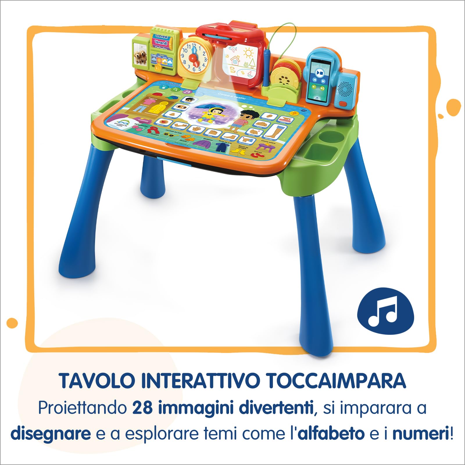 VTech Magico Tavolo Interattivo ToccaImpara 5 in 1 Bambini 3-6 Anni | Funzione Proiettore, Impara a Scrivere e Disegnare, Cavalletto, Lingua Italiana