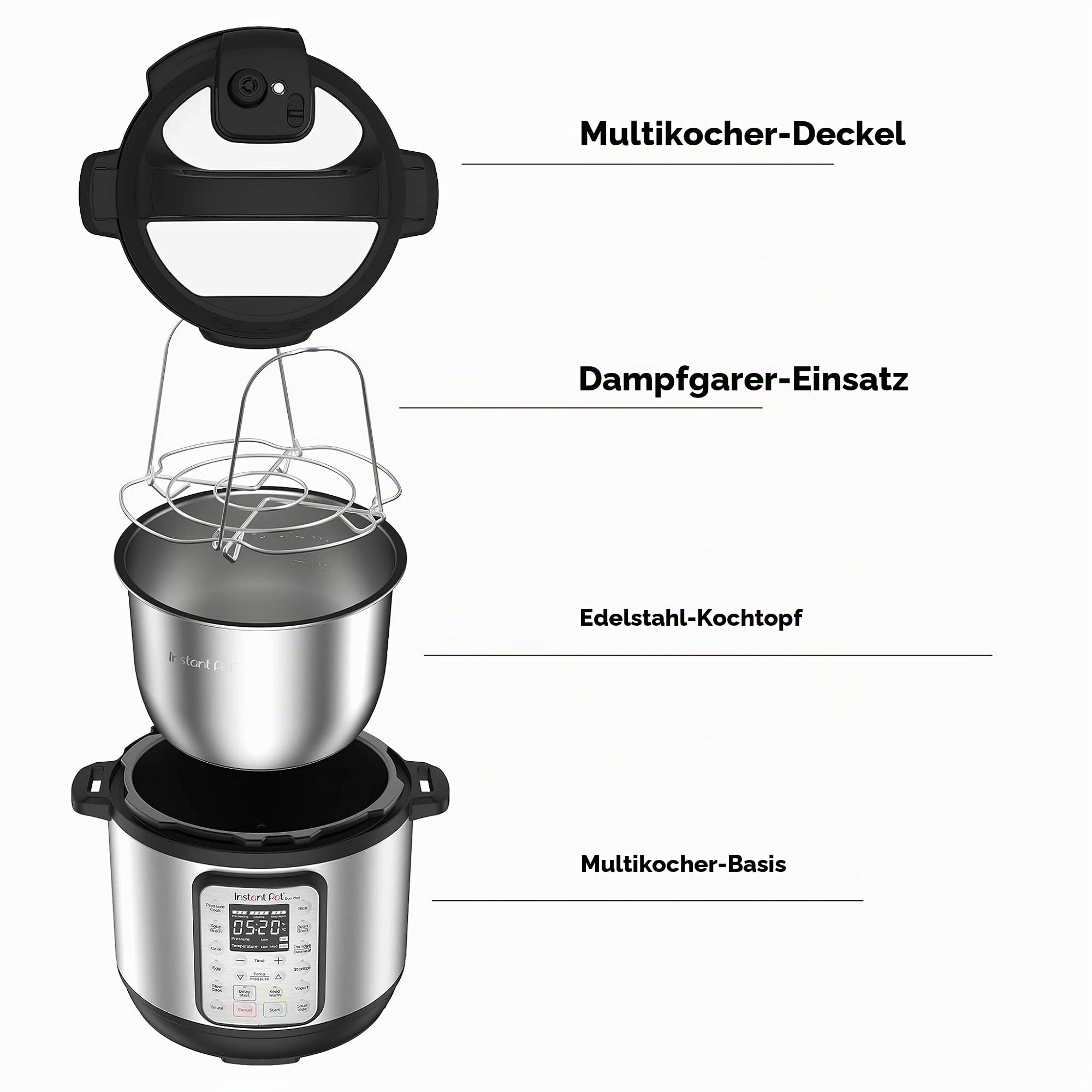 Instant Pot Elektrischer Schnellkochtopf DUO PLUS 5.7L Edelstahl 15 intelligente Programme Reiskocher Schongarer Dampfgarer